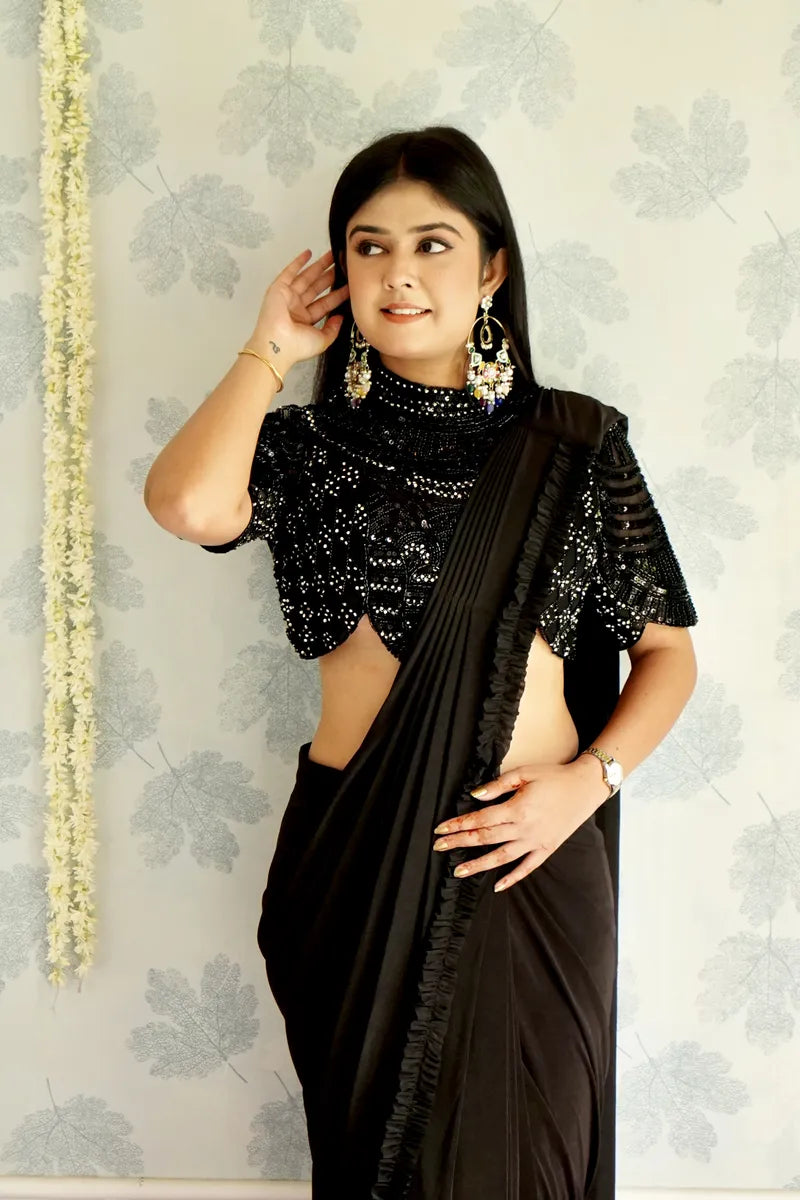 BLACK COLOR READY TO WEAR SAREE INDO WESTERN