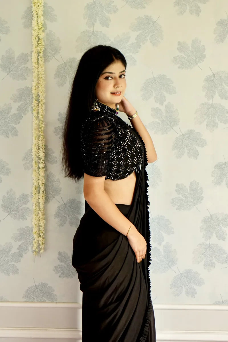 BLACK COLOR READY TO WEAR SAREE INDO WESTERN