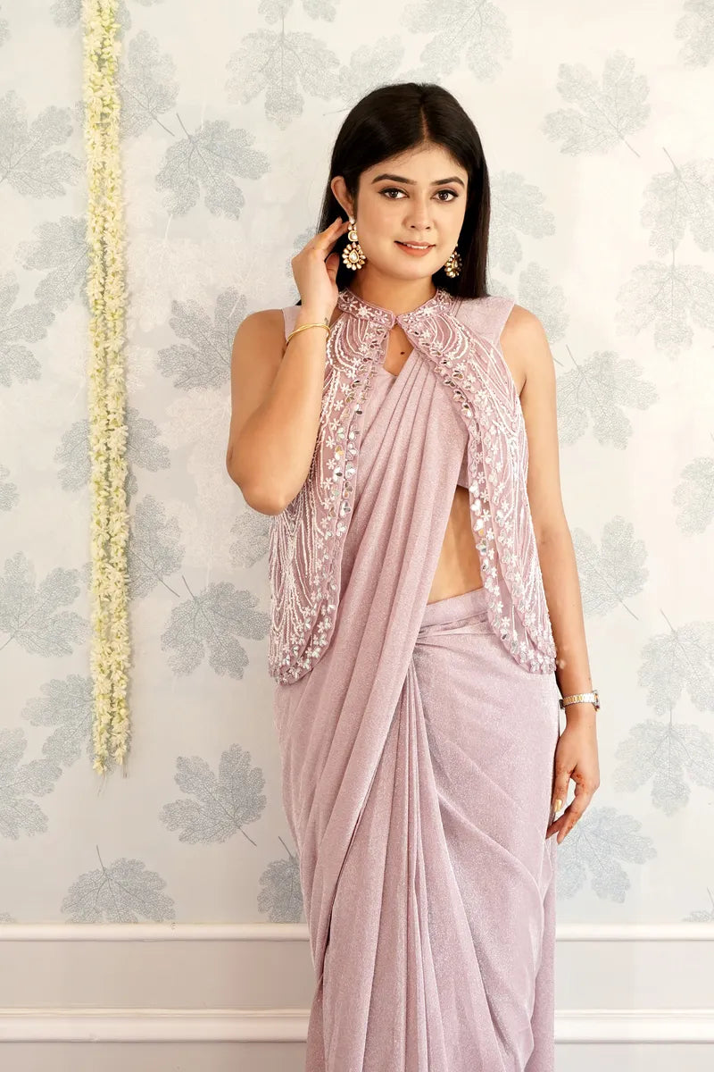 LIGHT PINK COLOR READY TO WEAR SAREE INDO WESTERN