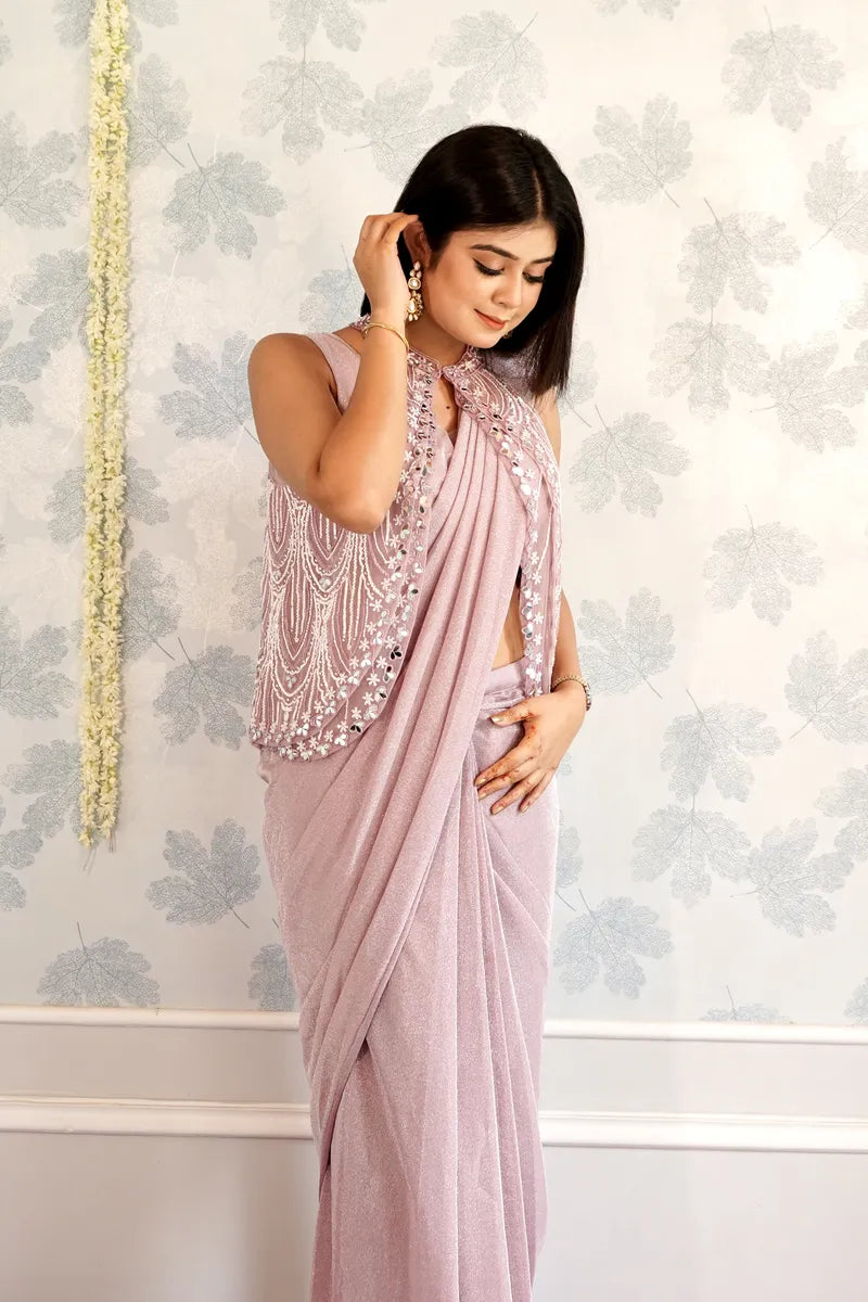 LIGHT PINK COLOR READY TO WEAR SAREE INDO WESTERN