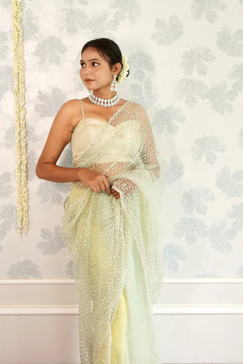 PISTA GREEN COLOR TISSUE SILK SAREE