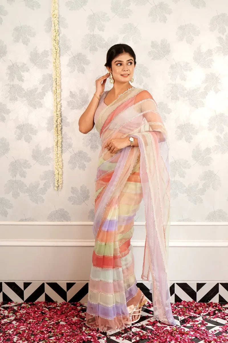 MULTICOLOR TISSUE SILK SAREE