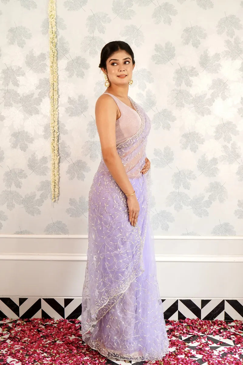 LAVENDER COLOR TISSUE SILK SAREE