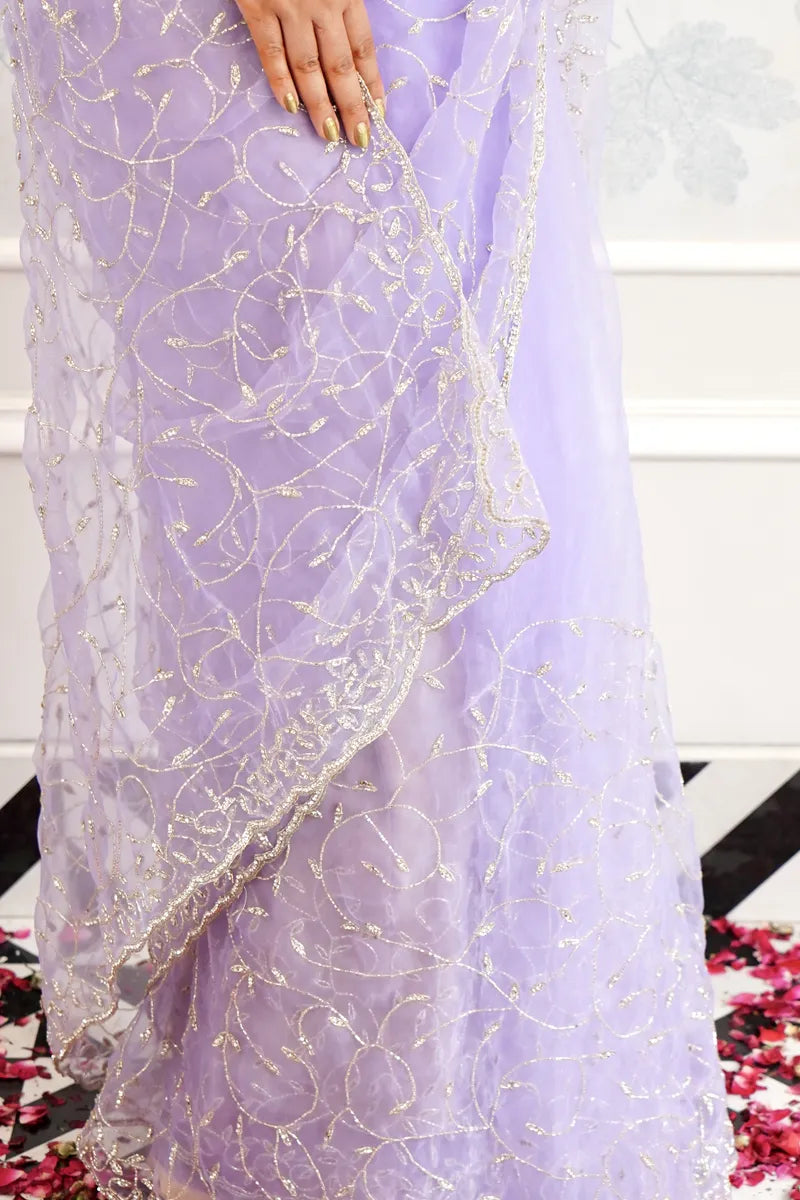 LAVENDER COLOR TISSUE SILK SAREE