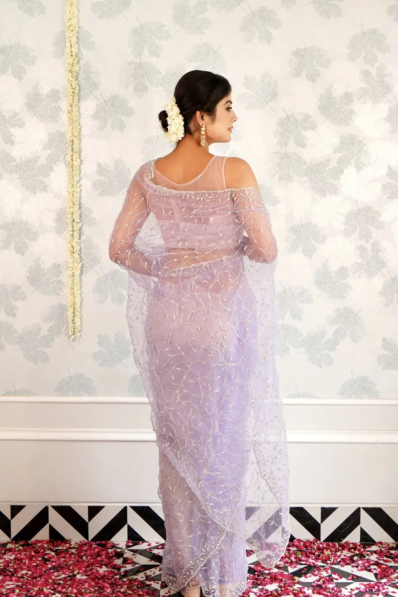 LAVENDER COLOR TISSUE SILK SAREE
