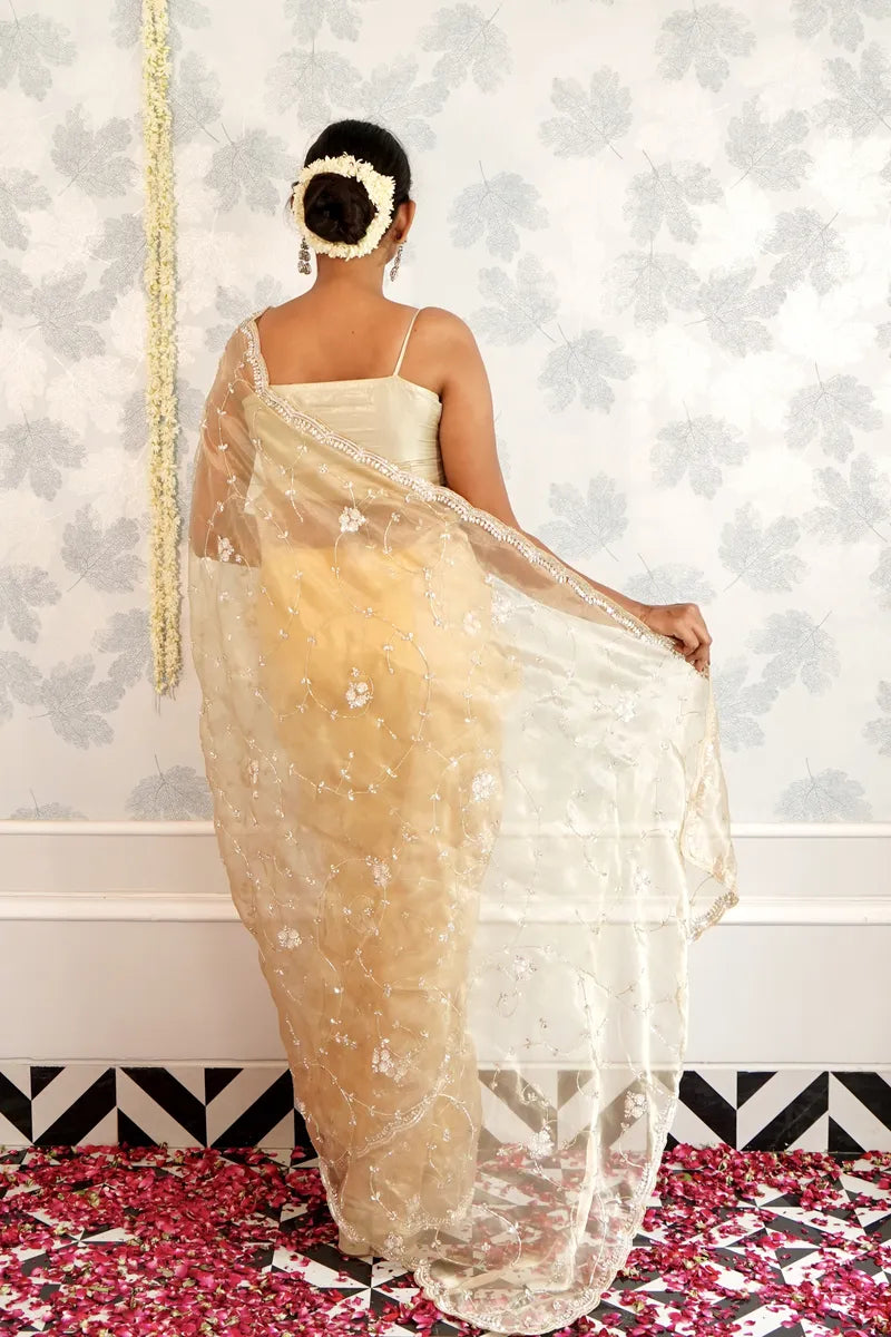LIGHT GOLD COLOR TISSUE SILK SAREE