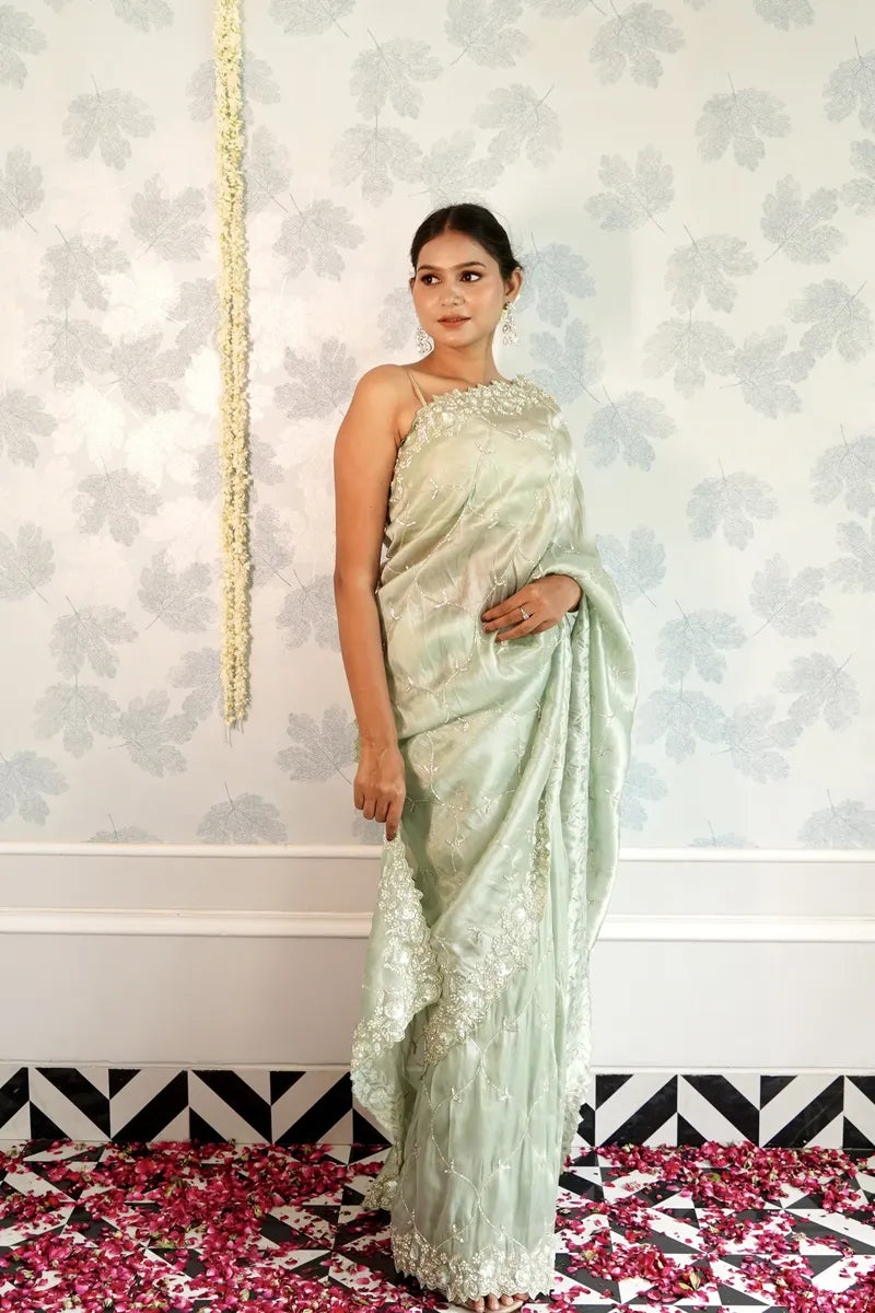 SEA GREEN COLOR ORGANZA SILK SAREE