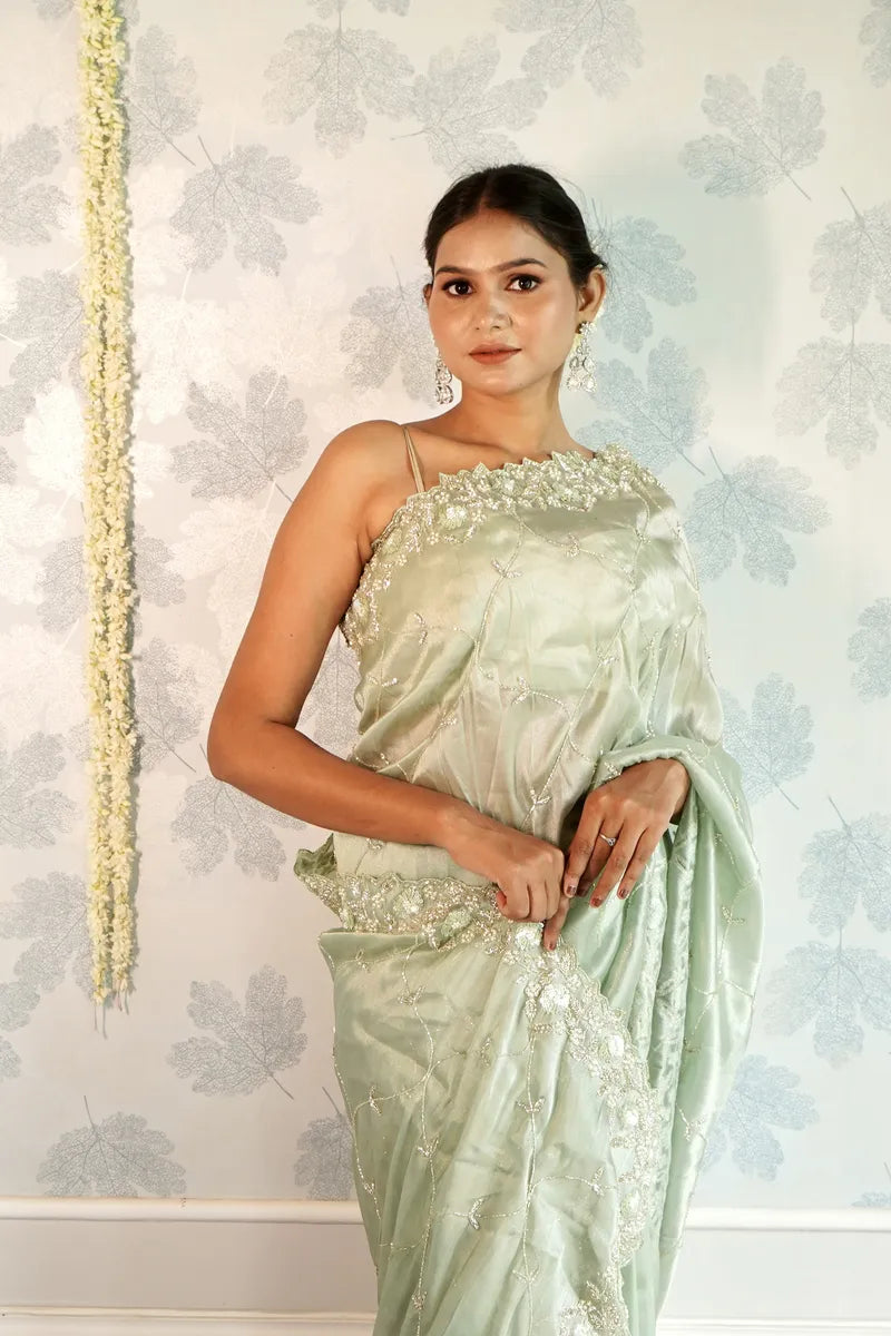 SEA GREEN COLOR ORGANZA SILK SAREE