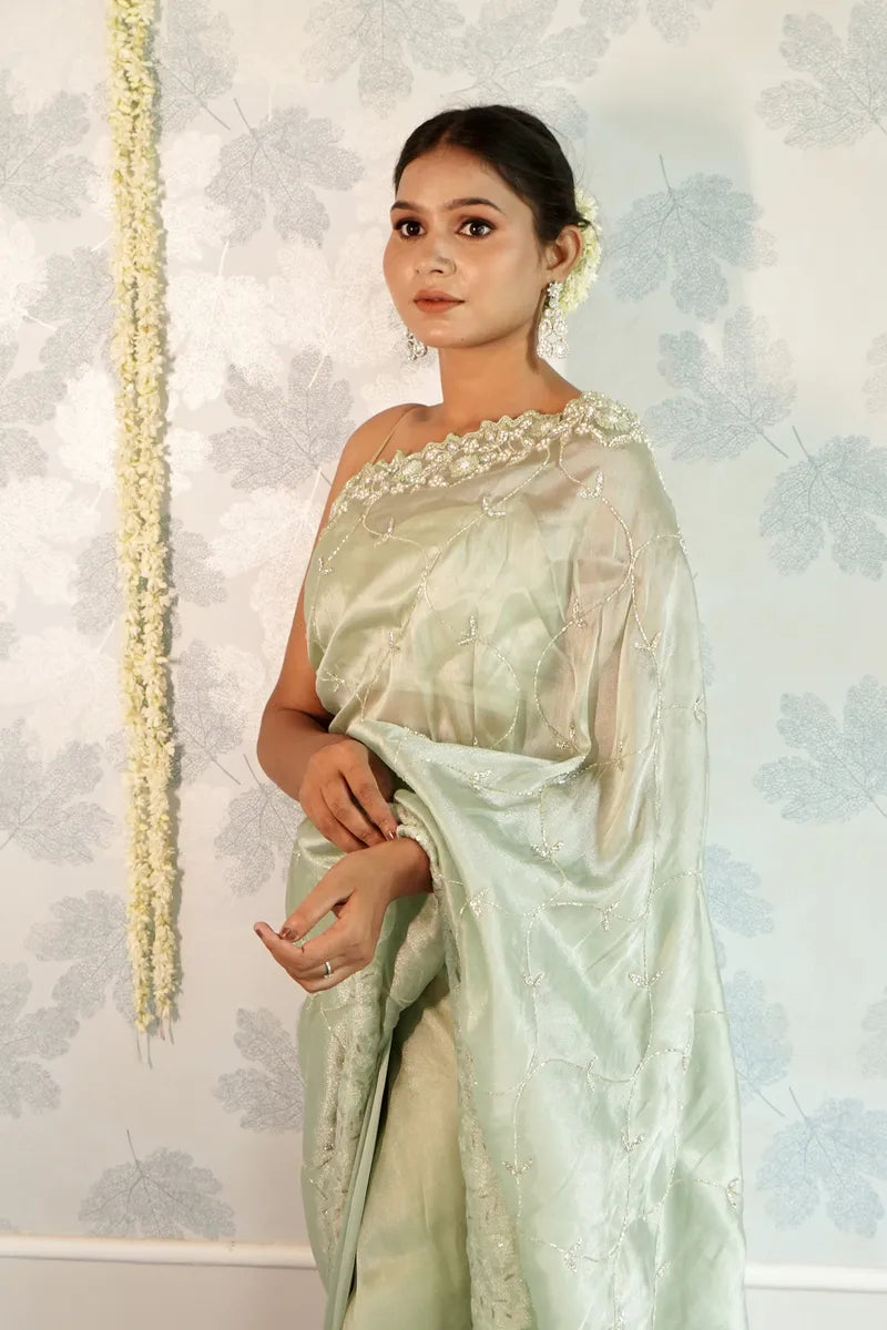 SEA GREEN COLOR ORGANZA SILK SAREE