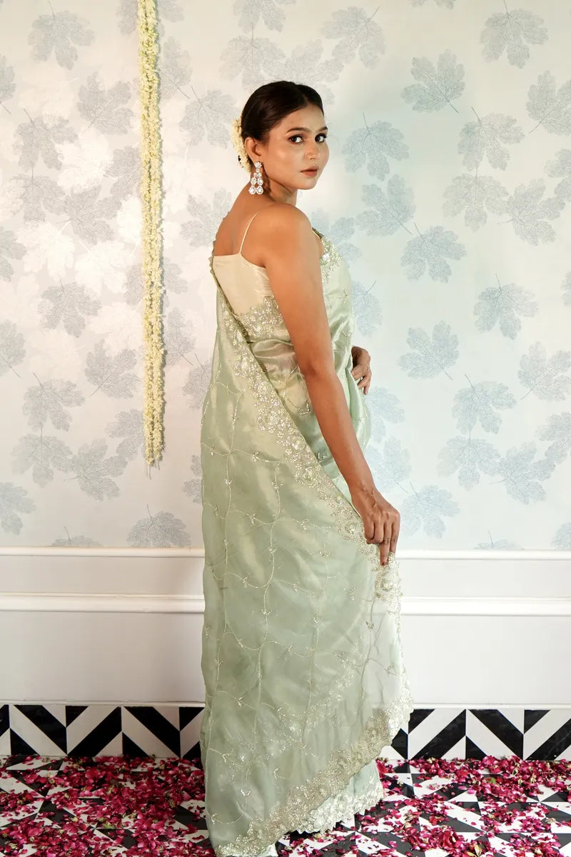 SEA GREEN COLOR ORGANZA SILK SAREE