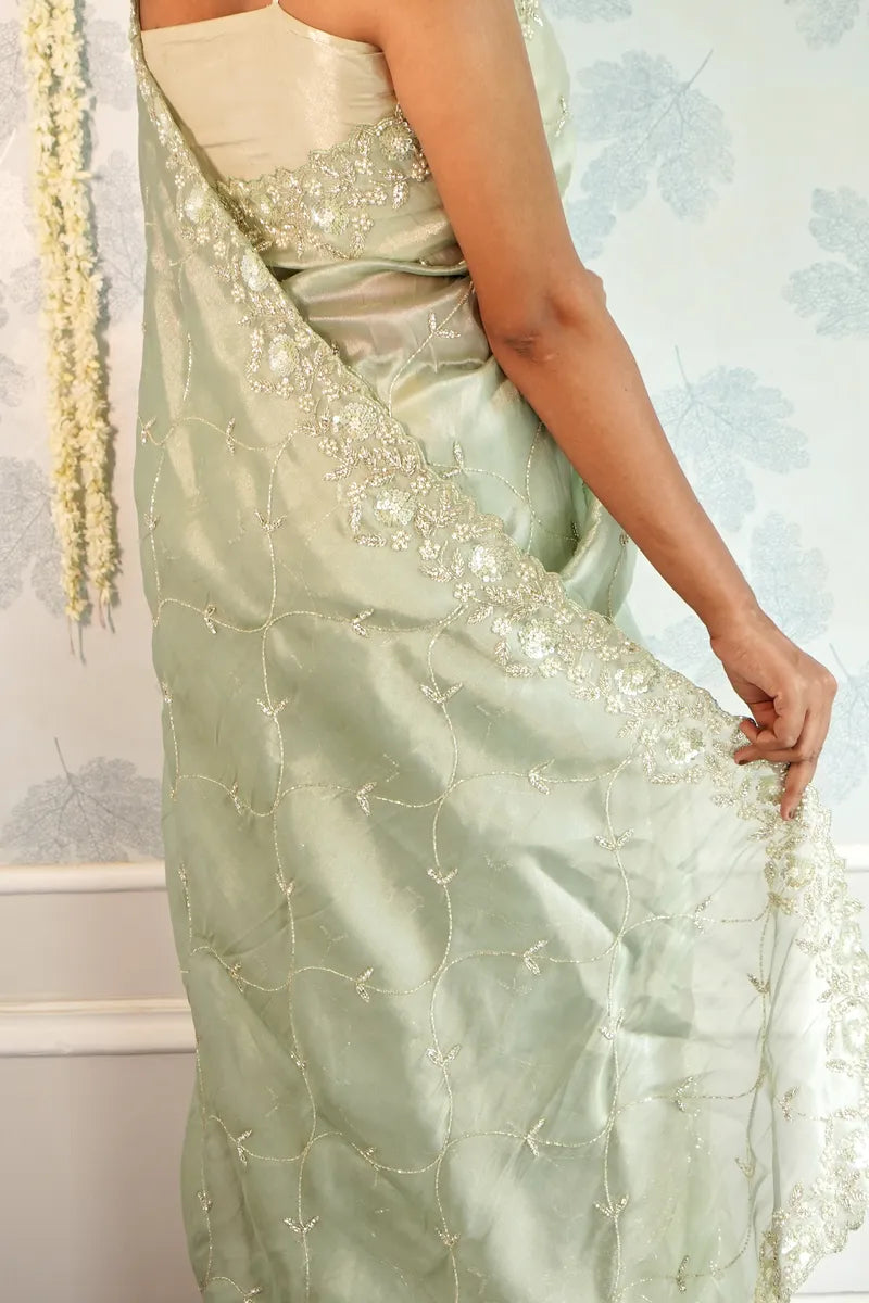 SEA GREEN COLOR ORGANZA SILK SAREE