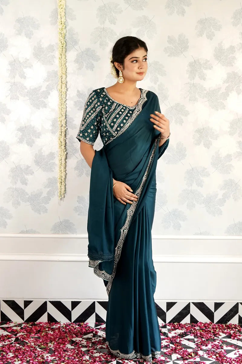GREEN COLOR CREPE SILK SAREE
