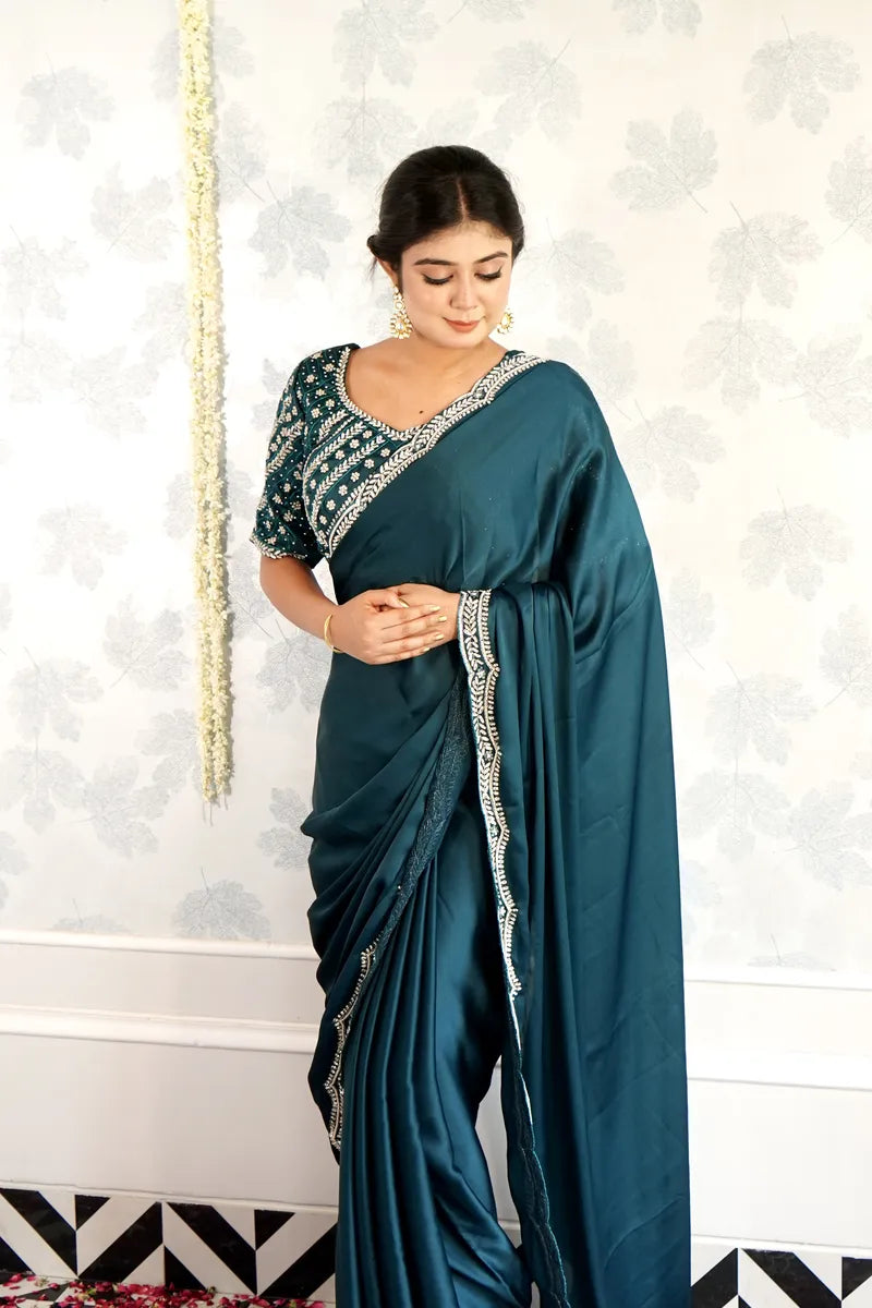 GREEN COLOR CREPE SILK SAREE