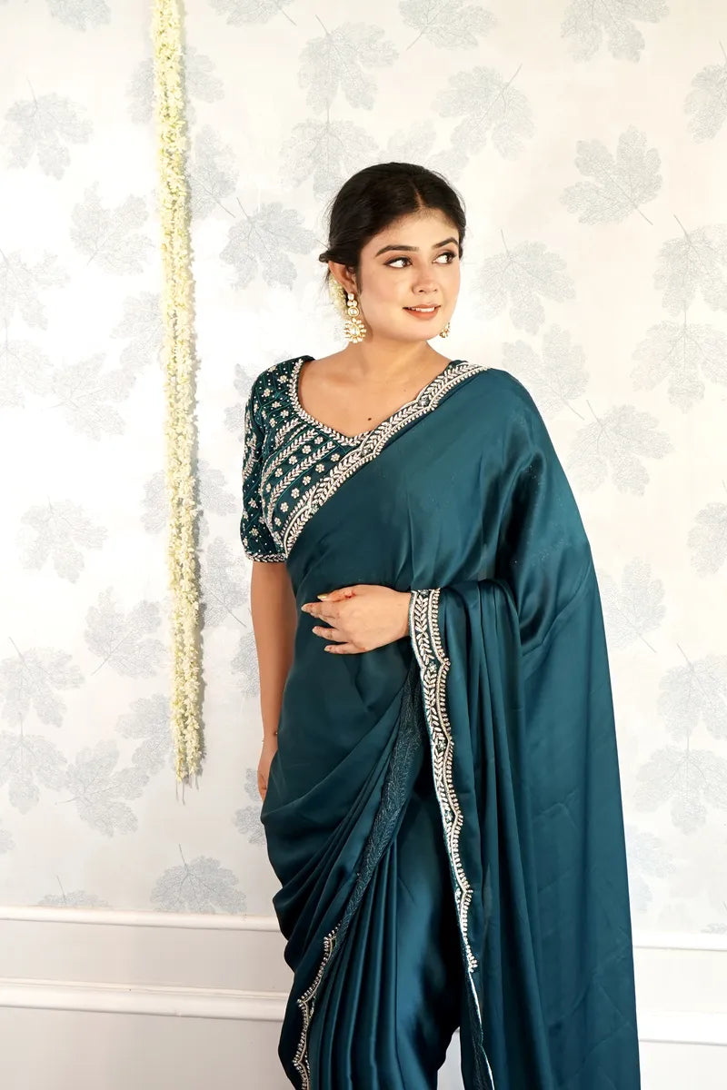 GREEN COLOR CREPE SILK SAREE