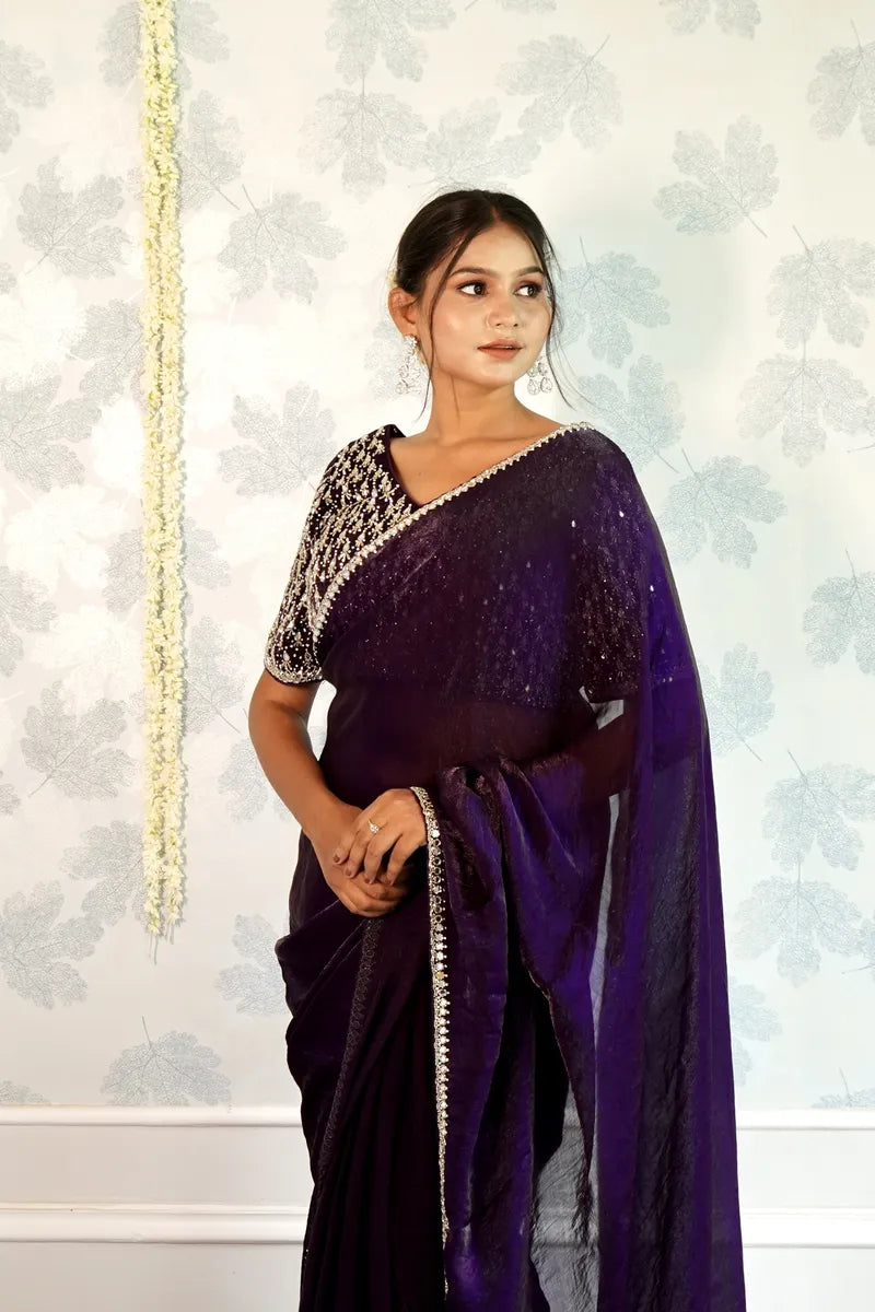 PURPLE COLOR CREPE SILK SAREE