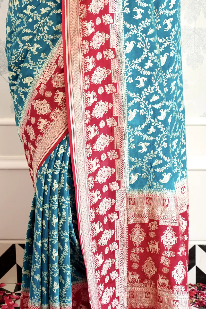 CEYAN COLOR PURE HANDLOOM KHADDI SILK SAREE