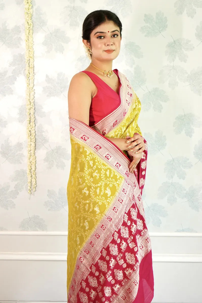 SHADE OF YELLOW COLOR PURE HANDLOOM KHADDI SILK SAREE