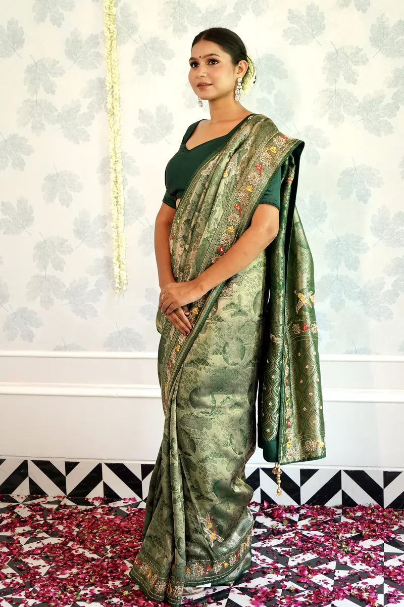 GREEN COLOR PURE BANDHANI SAREE