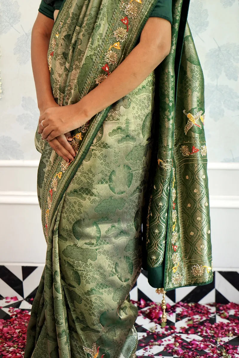 GREEN COLOR PURE BANDHANI SAREE
