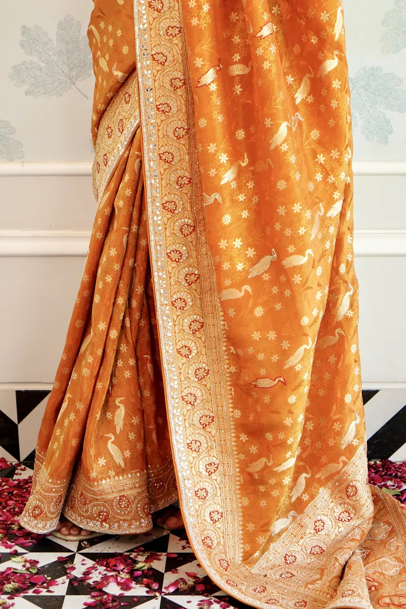 MUSTARD YELLOW COLOR CREPE SILK SAREE