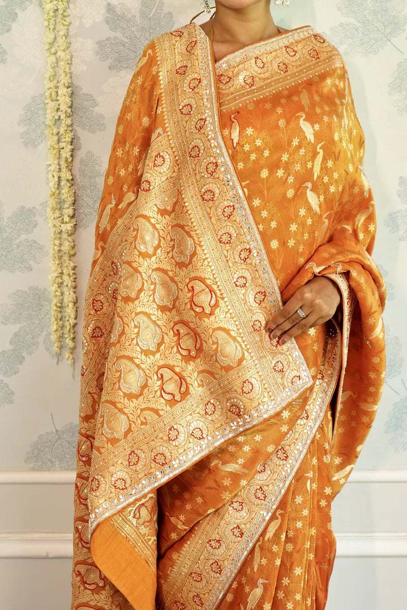 MUSTARD YELLOW COLOR CREPE SILK SAREE