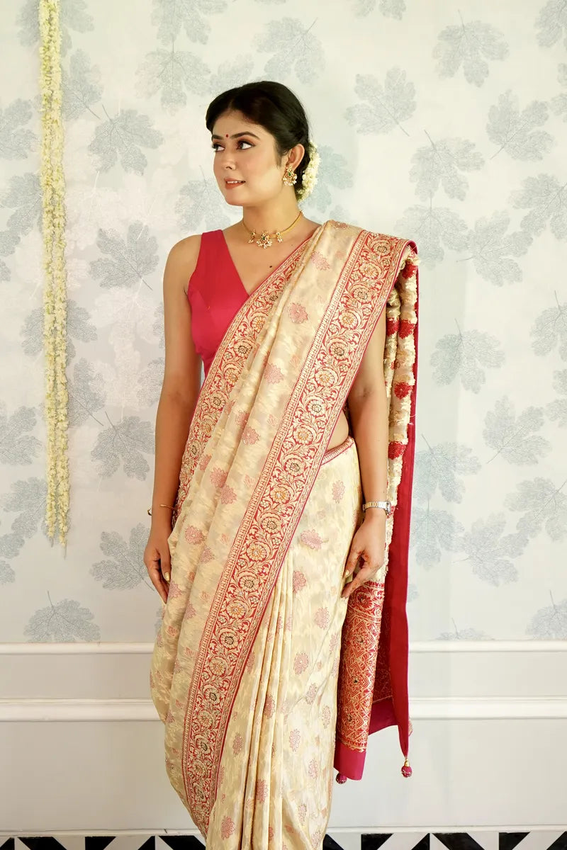 CREME COLOR ORGANZA SILK SAREE
