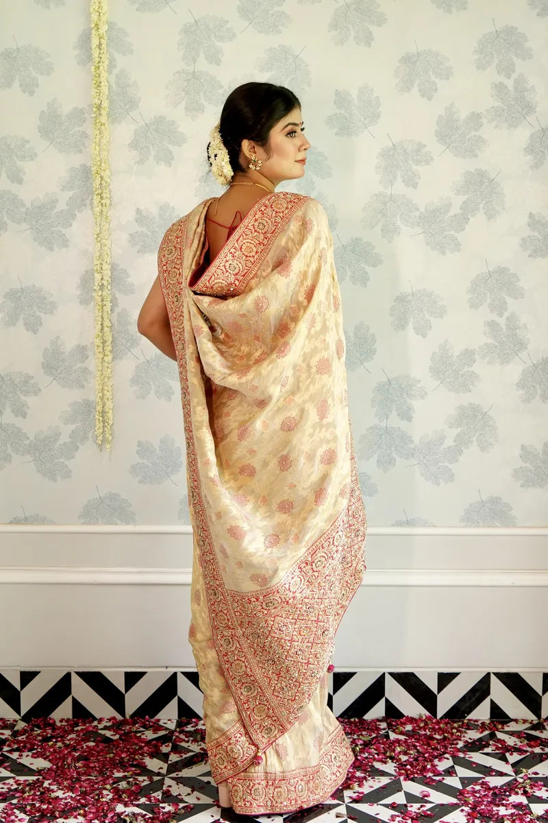 CREME COLOR ORGANZA SILK SAREE