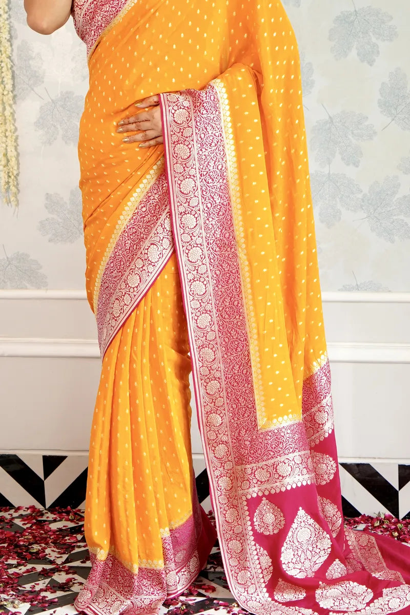 YELLOW COLOR PURE HANDLOOM KHADDI SILK SAREE