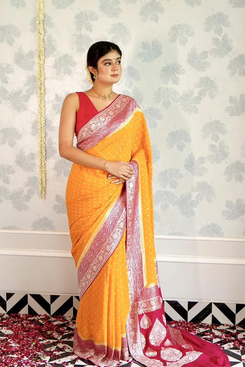 YELLOW COLOR PURE HANDLOOM KHADDI SILK SAREE