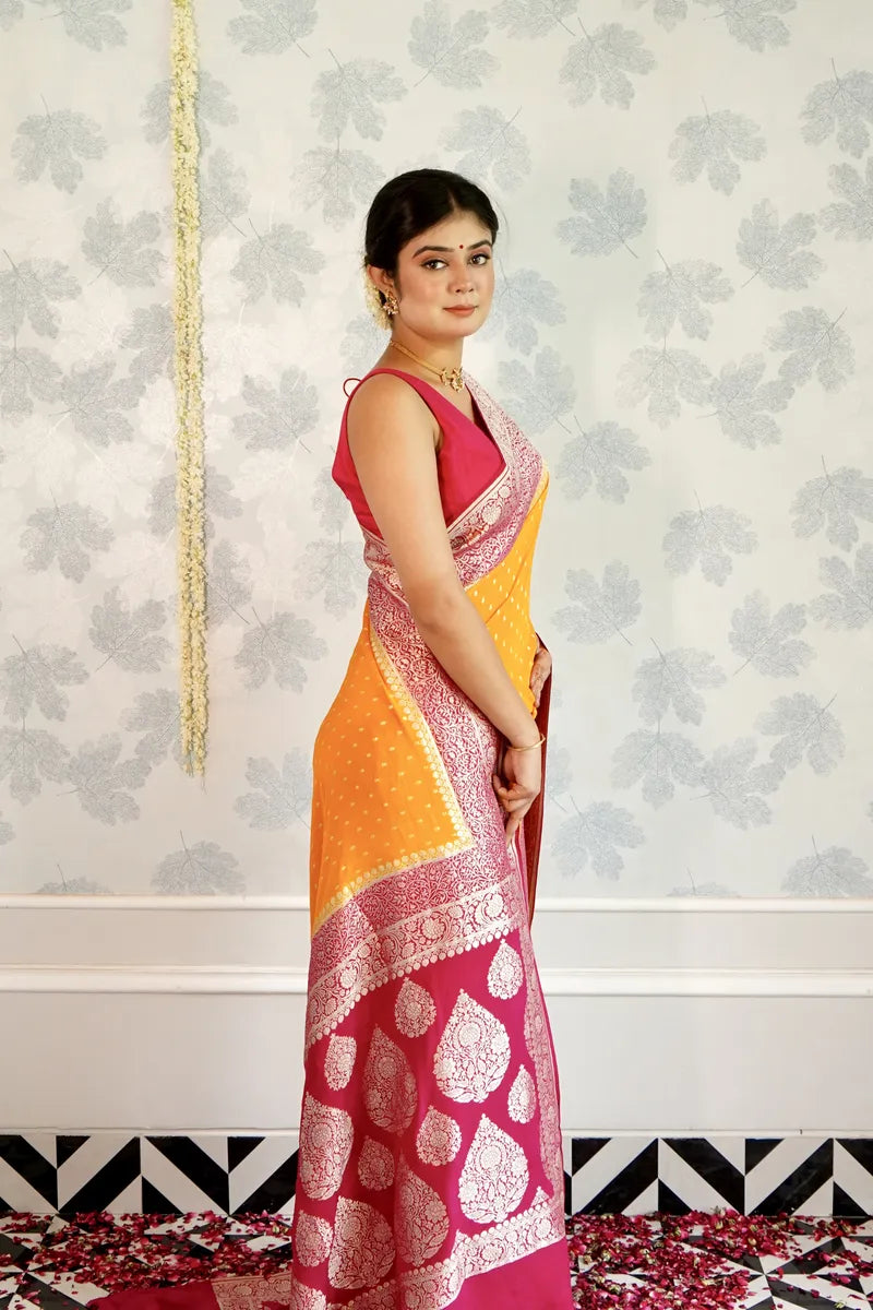 YELLOW COLOR PURE HANDLOOM KHADDI SILK SAREE
