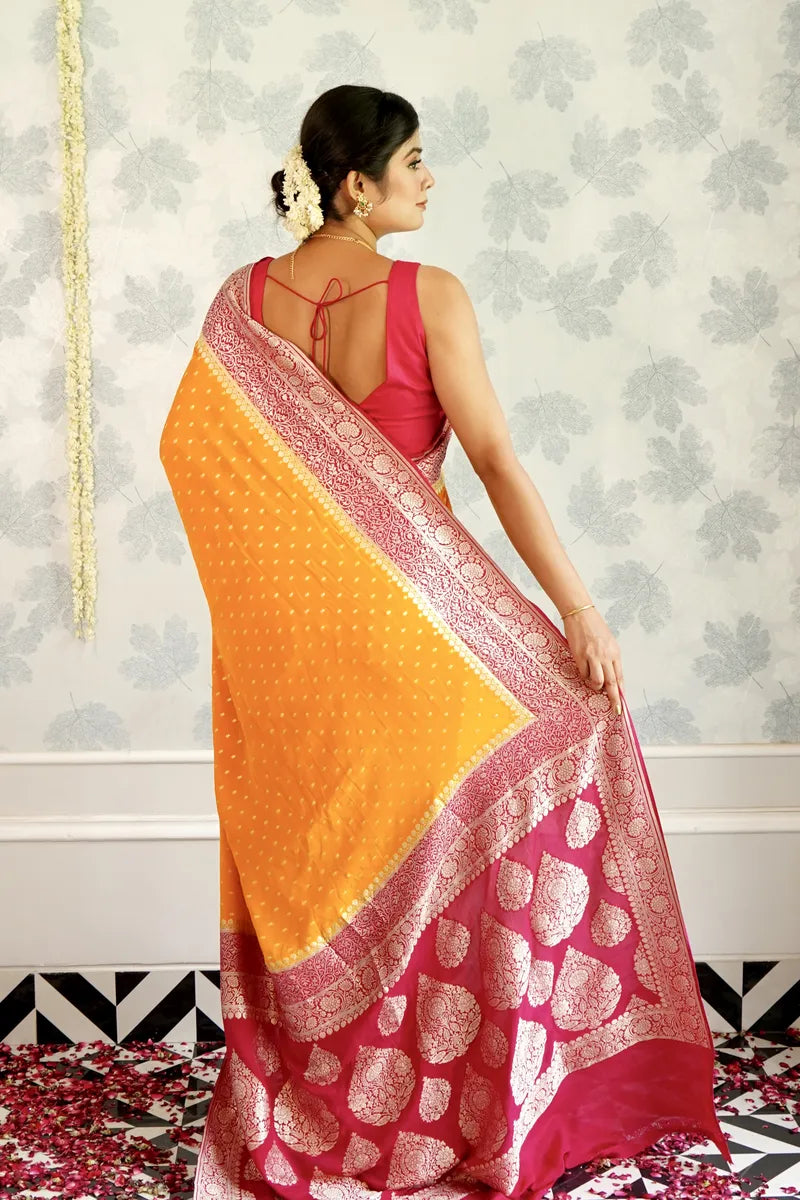 YELLOW COLOR PURE HANDLOOM KHADDI SILK SAREE
