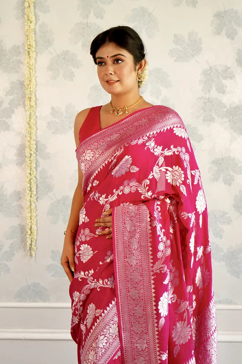 PINK COLOR PURE HANDLOOM KHADDI SILK SAREE