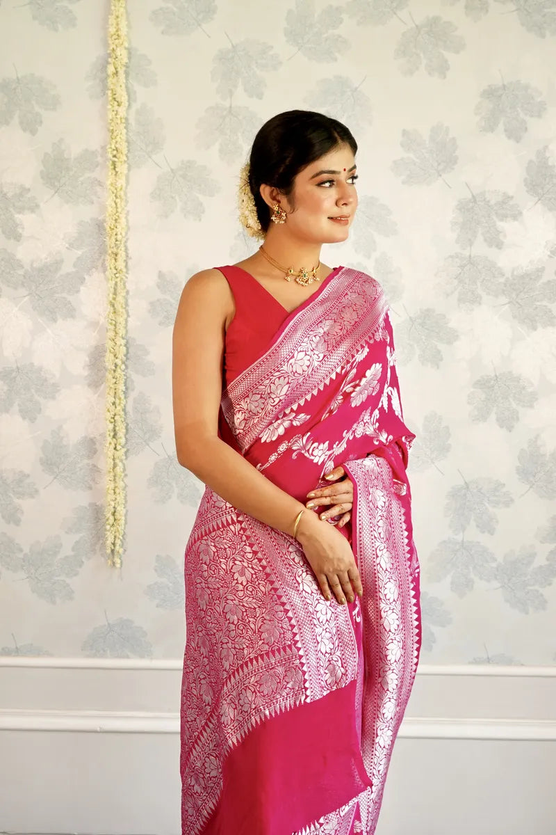 PINK COLOR PURE HANDLOOM KHADDI SILK SAREE