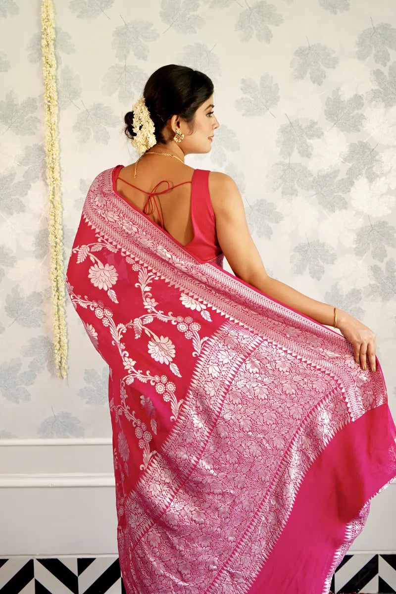 PINK COLOR PURE HANDLOOM KHADDI SILK SAREE