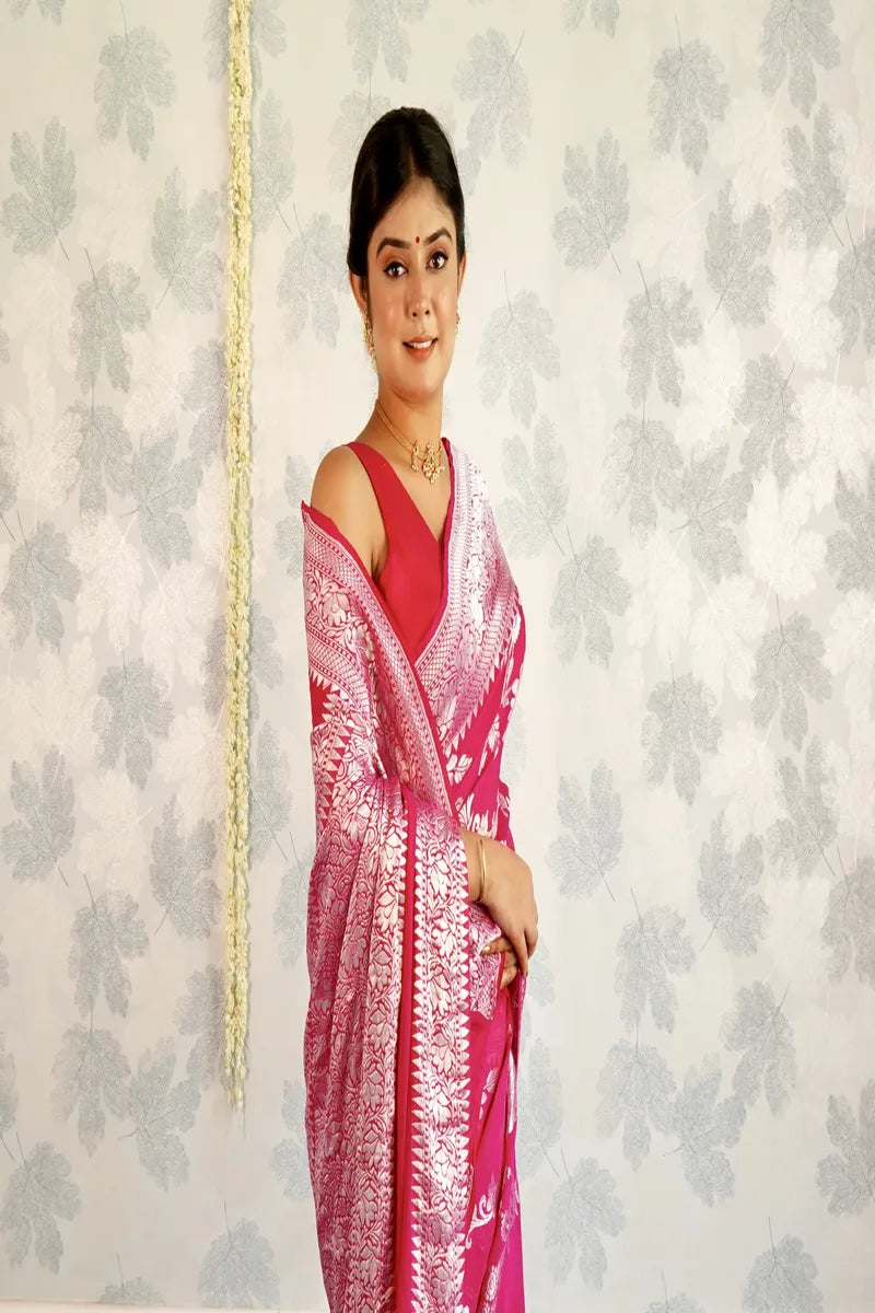 PINK COLOR PURE HANDLOOM KHADDI SILK SAREE