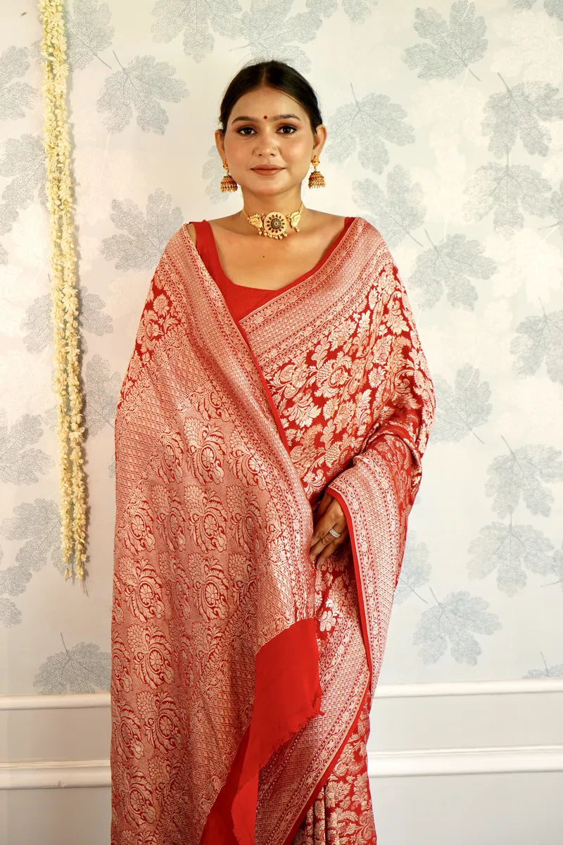 RED COLOR PURE HANDLOOM KHADDI SILK SAREE