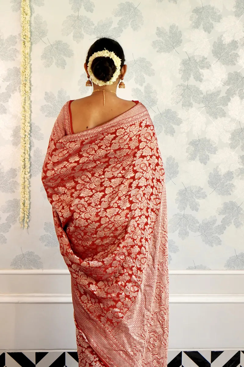 RED COLOR PURE HANDLOOM KHADDI SILK SAREE