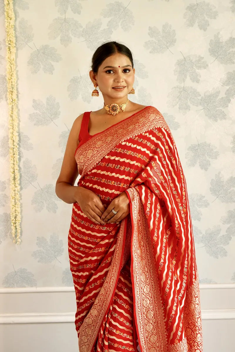 RED COLOR PURE HANDLOOM KHADDI SILK SAREE