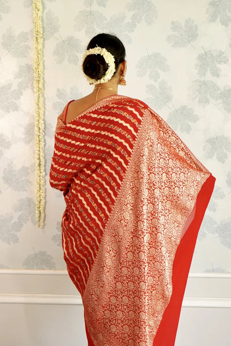 RED COLOR PURE HANDLOOM KHADDI SILK SAREE