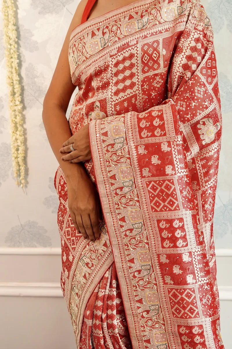 RED COLOR CREPE SILK SAREE