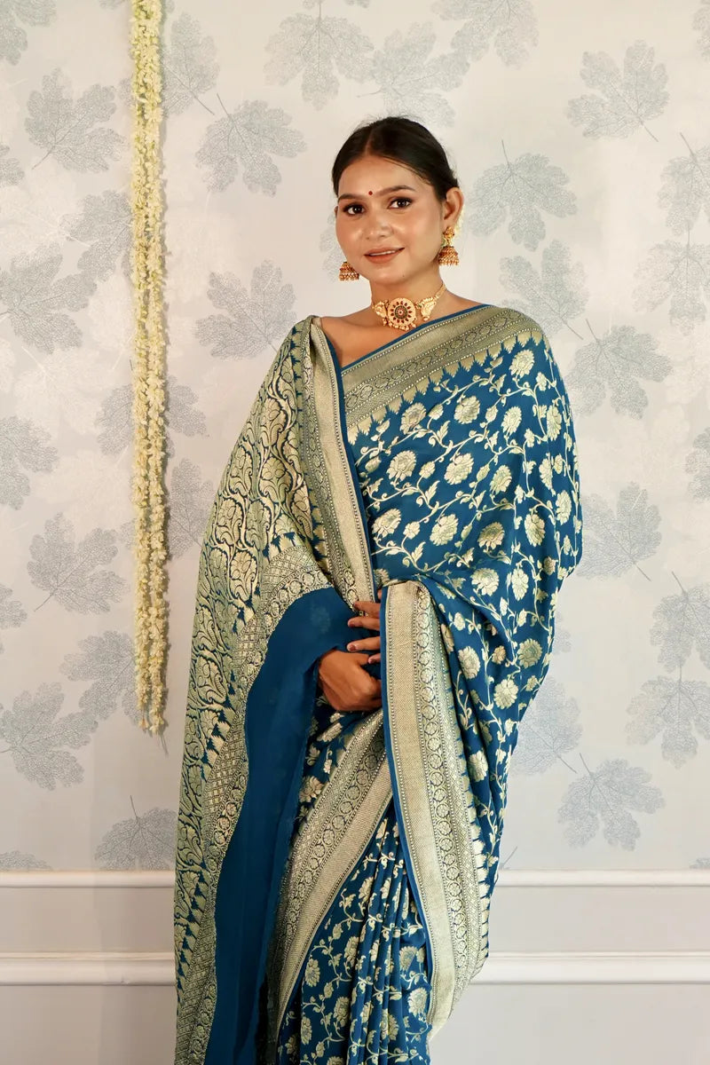 BLUE COLOR PURE HANDLOOM KHADDI SILK SAREE