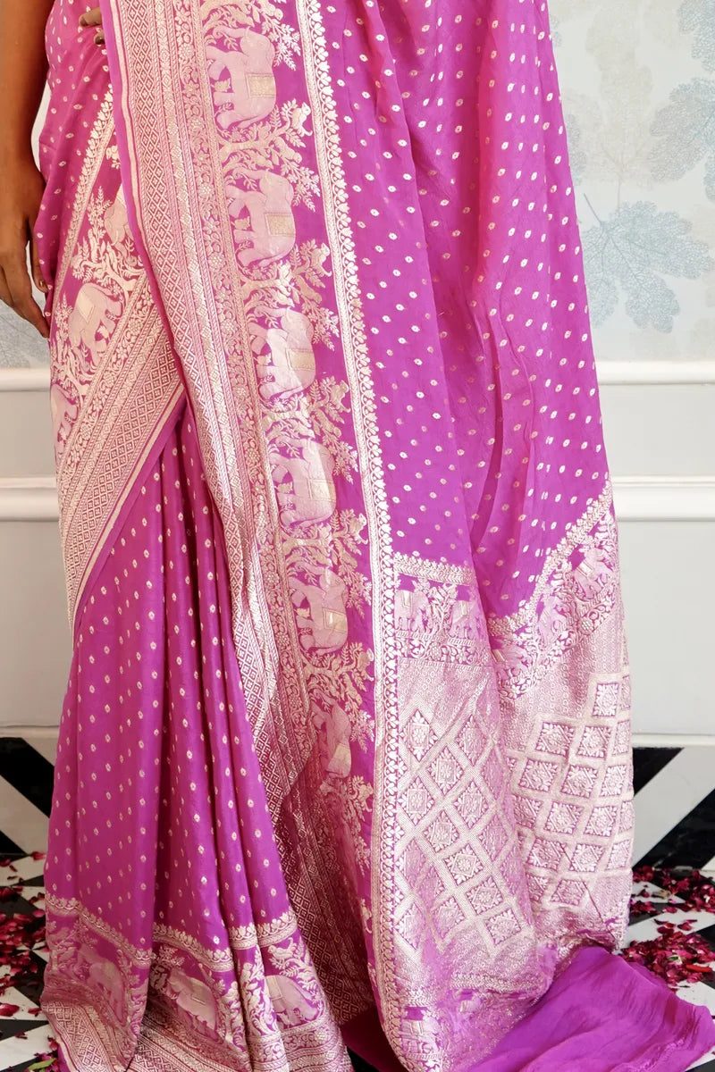 PINK COLOR PURE HANDLOOM KHADDI SILK SAREE