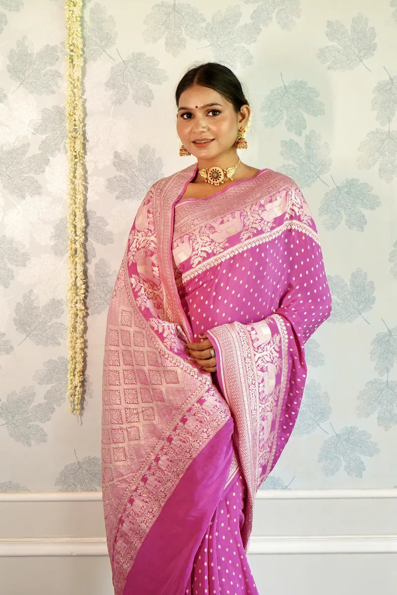 PINK COLOR PURE HANDLOOM KHADDI SILK SAREE