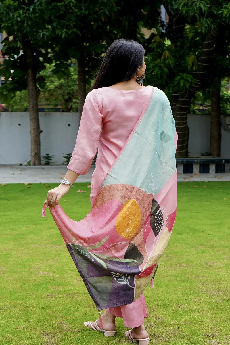 BABY PINK COLOR V NECK KURTI SET
