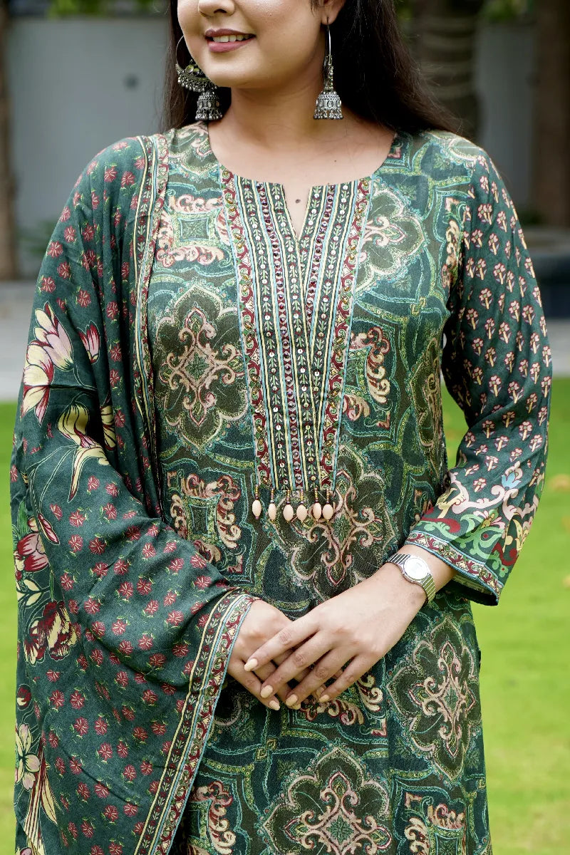 GREEN COLOR FLORAL PRINTED KURTI SETS