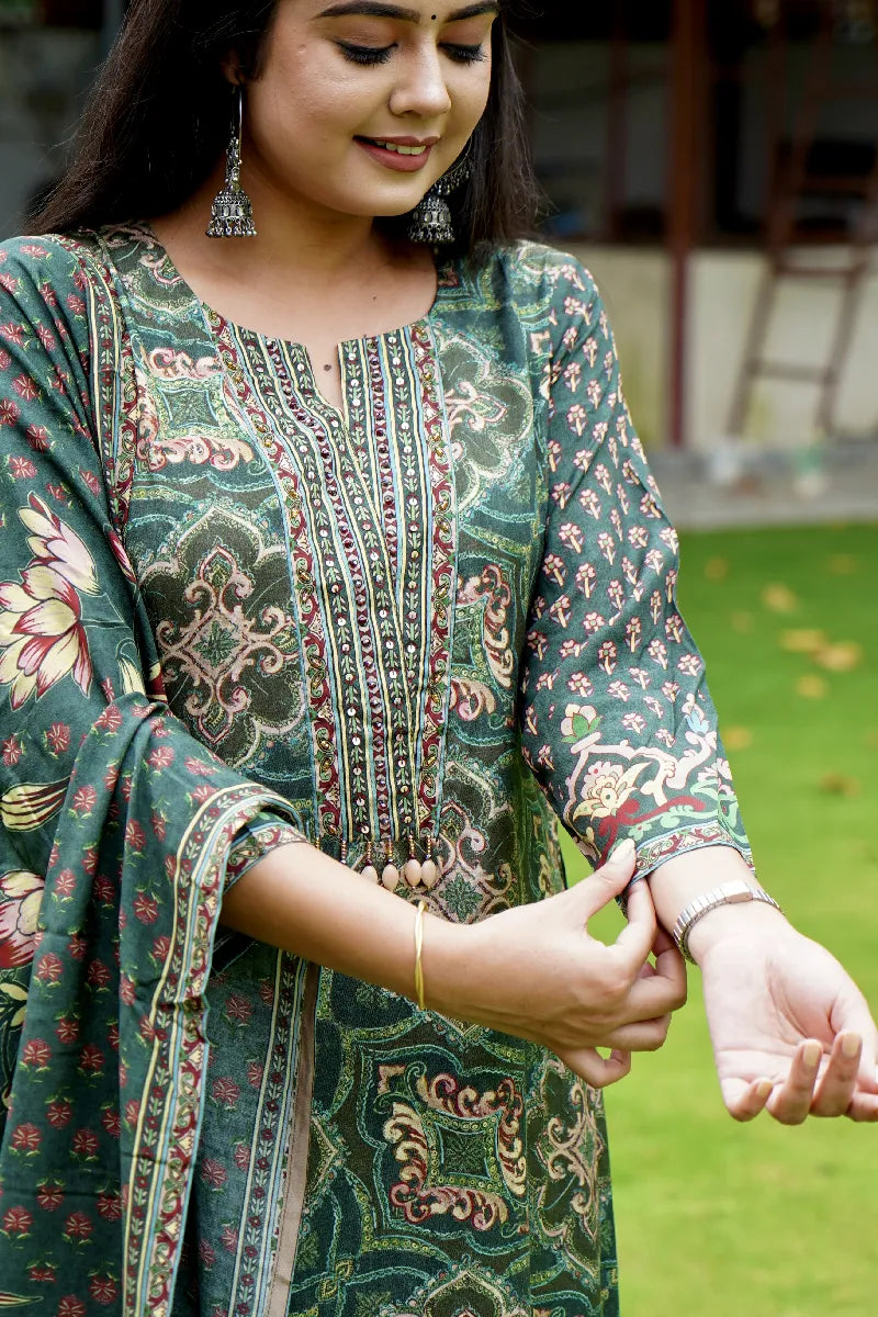 GREEN COLOR FLORAL PRINTED KURTI SETS