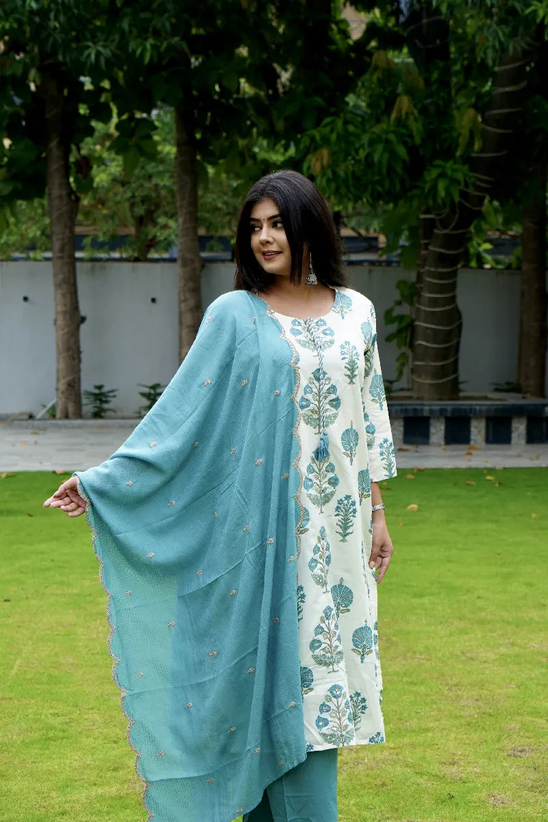 COTTON OFF WHITE COLOR PRINTED KURTI SETS