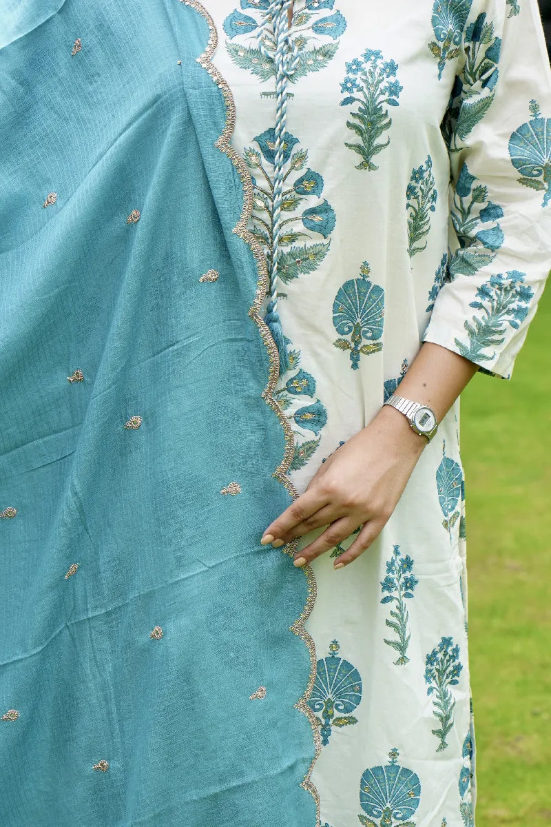 COTTON OFF WHITE COLOR PRINTED KURTI SETS