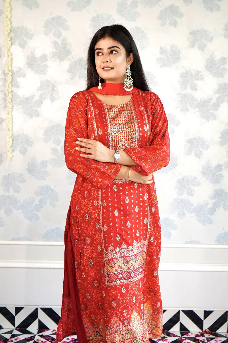 TRADITIONAL RED BANARASI READYMADE SUIT