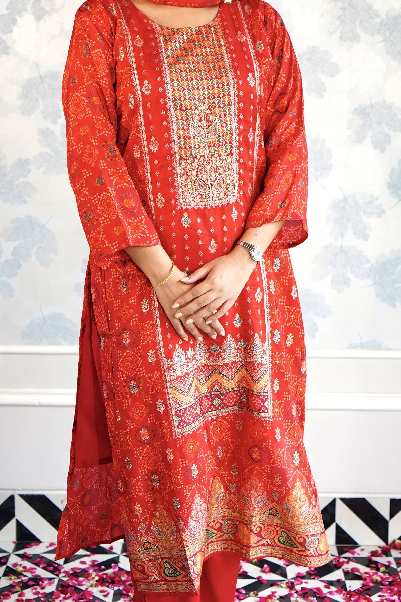 TRADITIONAL RED BANARASI READYMADE SUIT
